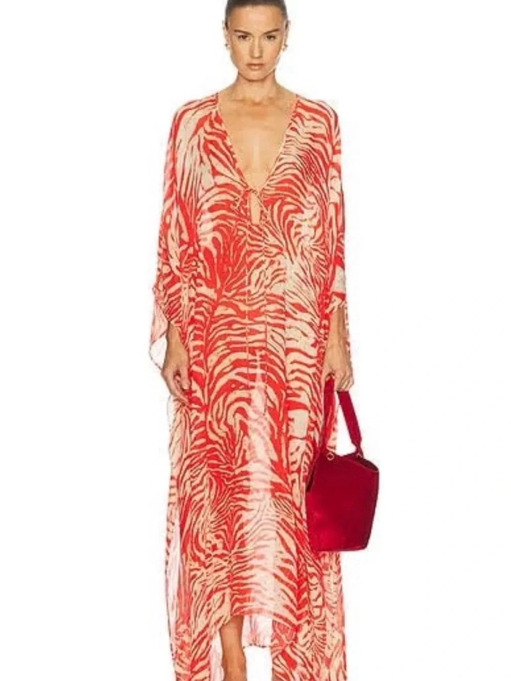 SKIMS Coral Zebra-Print Caftan Cover-Up